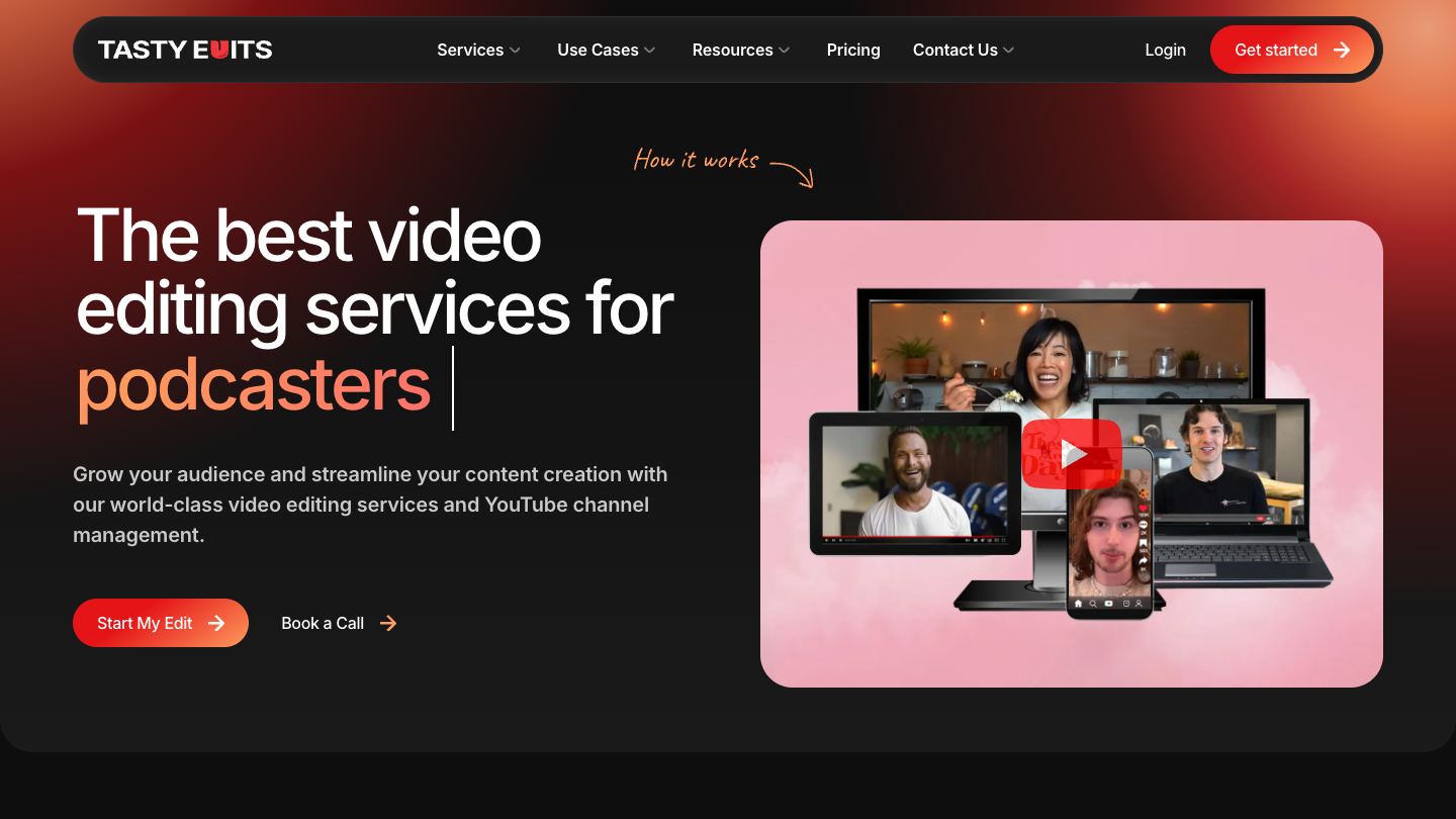 Tasty Edits homepage hero: 